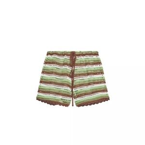 Zara Crochet Striped Green & Brown Shorts